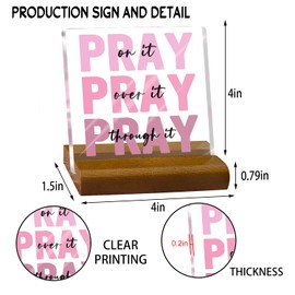 wuguimeii Pink Dorm Bathroom Room Decoration, Office Decor for Women, Pink Room Decor, Inspirational Christian Gifts for Women, Acrylic Office Desk Accessories Decoration Wall Art Sign- Pray On It