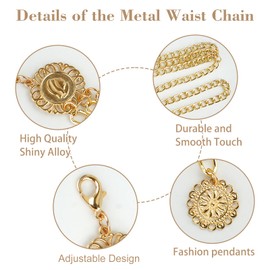 Gold Chain Belt for Women, Metal Waist Chain Link Belts for Dresses, Jumpsuit, Jeans, or Pirate Costume Accessories, Gold, M