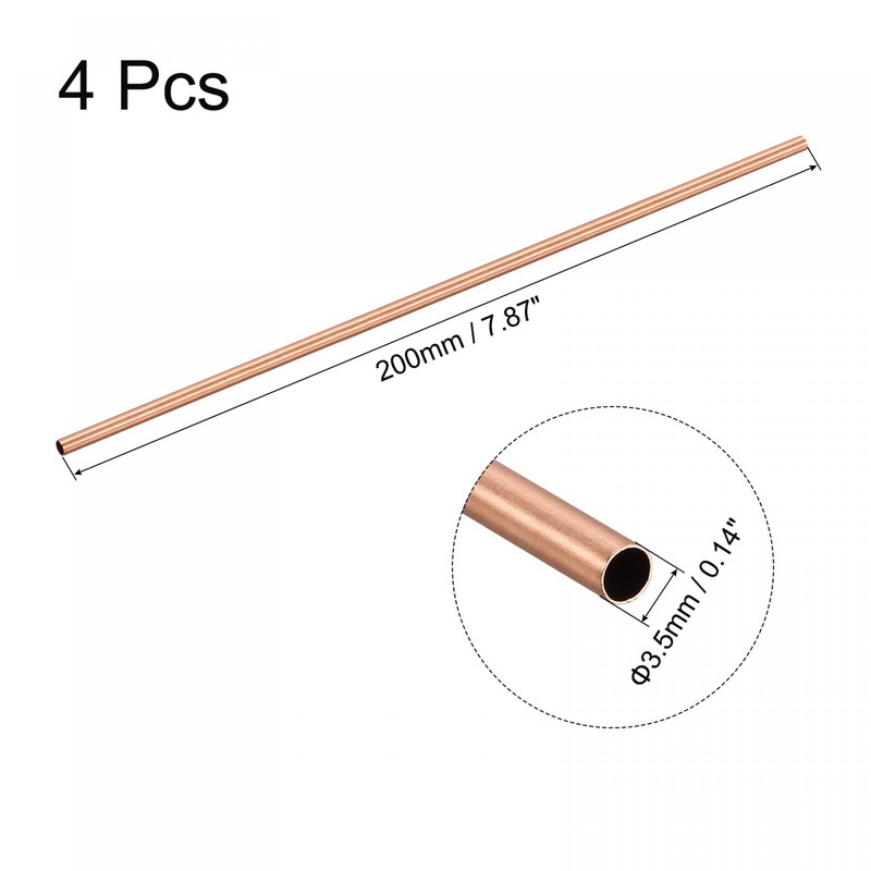 sourcing map Copper Round Tube 3.5mm OD 0.25mm Wall Thickness