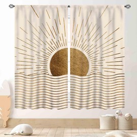 Cortinas abstractas de mediados de siglo, bohemias, minimalistas, modernas, puestas de sol, amanecer, impresión geométrica, retro, con arco solar, para ventana, tratamientos para recámara, sala de
