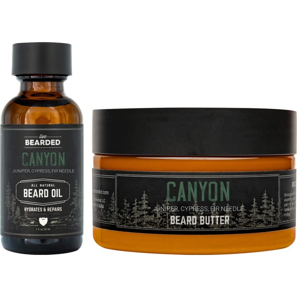 Live Bearded: Beard Oil and Beard Butter Grooming Kit - Canyon - All-Natural Ingredients with Shea Butter, Argan Oil, Jojoba Oil and More - Beard Growth Support - Made in the USA