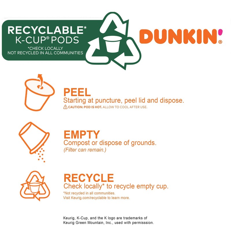 Dunkin' Decaf Medium Roast Coffee, 22 K Cups for Keurig