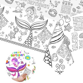 Mermaid Coloring Tablecloth for Kids, 54x108 Inch Mermaid Birthday Coloring Paper Tablecloth Memaid Coloring Poster Memaid Table Cover for Memaid Birthday Party Decorations Memaid Party Favors