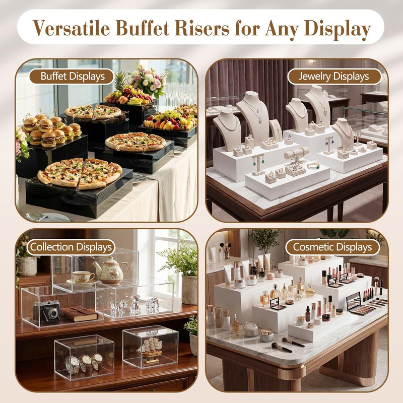 Leinuosen 5 Pcs Large Buffet Risers Set Rectangle Acrylic Display