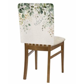 Sage Green Eucalyptus Chair Back Covers Set of 4, Dining Back Chair Cover Removable Washable Back Slipcovers, Country Leaf Plants Retro Beige Kitchen Chair Protector for Wedding Party Housewarming