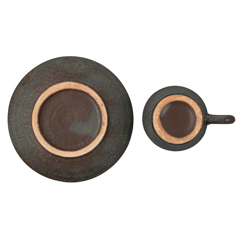 Marui Pottery MR-3-4388 Shigaraki Ware Hechimon Cup & Saucer, Capacity