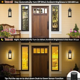 Roravilila 2-Pack Dusk to Dawn Large Outdoor Wall Lights 17 Inch, Exterior Light Fixtures Porch Lights Tempered Clear Glass, IP65 Waterproof Anti-Rust Outside Wall Sconces Matte Black Wall Lanterns