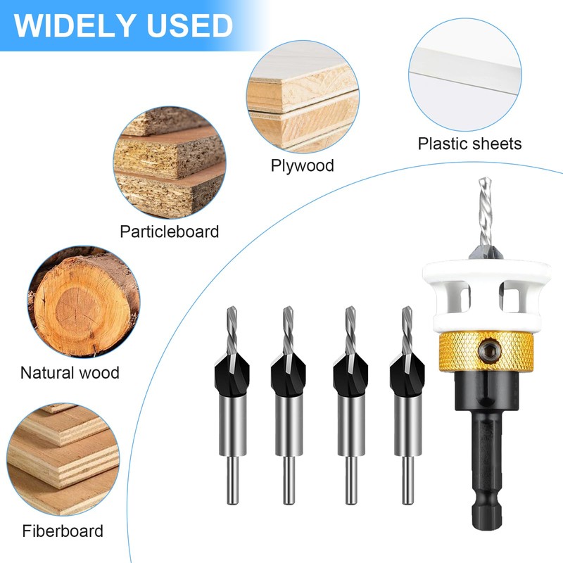 Pmueuff Countersink Drill Bit Set, 6-Piece Countersink Drill Bit Set
