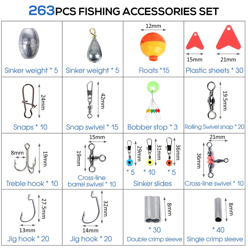 Mingzhe 263pcs Fishing Accessories Set with Tackle Box Including Plier