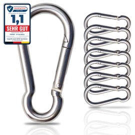 PinPro A4 Stainless Steel Carabiner, 60 x 6 mm, Pack of 2, 500 kg Breaking Load, Rustproof Niro AISI 316 Fire Brigade Carabiner with Leaf Spring
