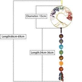 KYEYGWO 7 Chakra Stone Tree of Life Hanging Decoration with Chakra Symbols Tumbled Stones Tassel, Crystal Wall Hanging Ornament Gemstone Dream Catcher House Window Decoration
