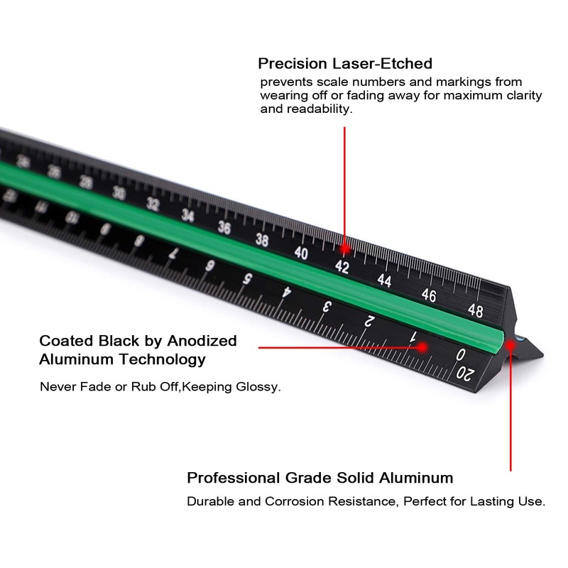 OwnMy 3 Pack 12 Inch Solid Aluminum Triangular Architect Scale