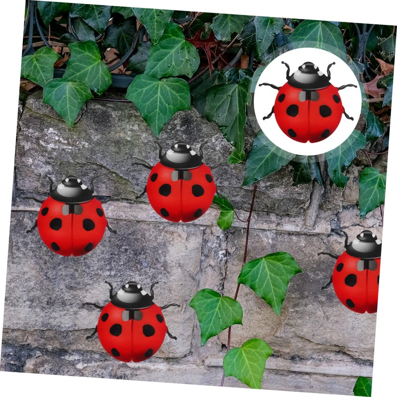 Kichvoe 4pcs Ladybug Wall Sculpture Spring Decor Metal Ladybug Garden