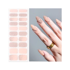 Oauee Semi Cured Gel Nail Strips | Built-In Gel Top Coat | UV Light Required | Salon Quality, Easy Application And Removal (Pink Sparkle)