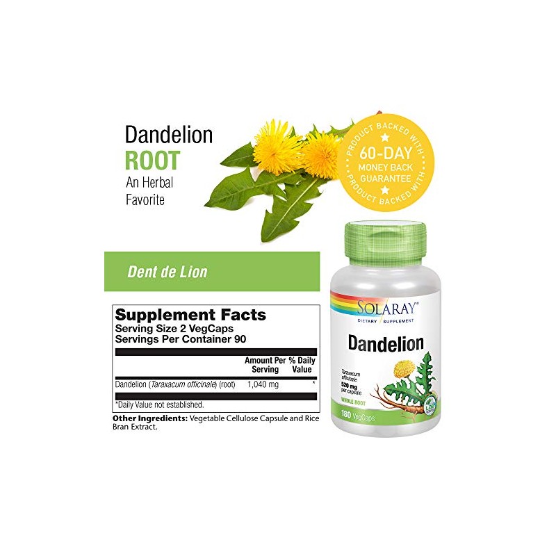 SOLARAY Dandelion Root 1040mg | Healthy Liver, Kidney, Digestion &