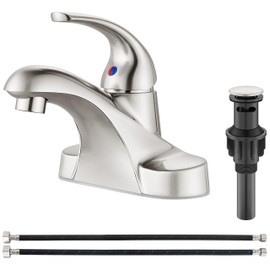 Aolemi Bathroom Faucets Arc 4 Inch Centerset Bathroom Sink Faucet Single Handle Vanity Faucet with Supply Lines,with Pop Up Drain Assembly,Brushed Nickel