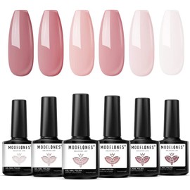 Modelones Gel Nail Polishes 6 Colors Nude Pink French Manicure Shellac Nail Polish Set Spring UV Gel Polishes Pastel Milky Pink Nail Gel Polsih Mothers Day Gift For Woman