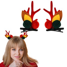 Fluffy Reindeer Antlers Hair Clips Deer Hair Clips Barrettes Pine Cone Elk Reindeer Ears Alligator Clips Decorative Christmas Headdress Reindeer Costume Accessories for Women Men Girls Boys