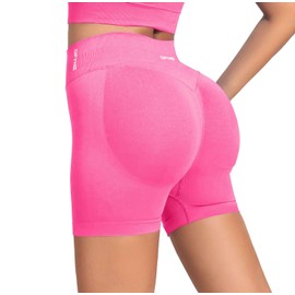DFYNE Impact Shorts – Women’s Seamless Yoga Shorts with Scrunch Butt | Mid-Low Rise, Squat-Proof & 4-Way Stretch (Bloom Pink, XS)