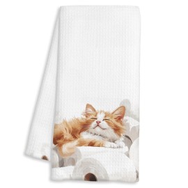 FTKBGHY Funny Orange Cat Hand Towels for Bathroom Decor Gifts, Cat Lover Mom Lady Gifts, Funny Bathroom Decor, Orange Kitty Kitten Decorative Hand Towels for Restroom Room, 16x24 Inch