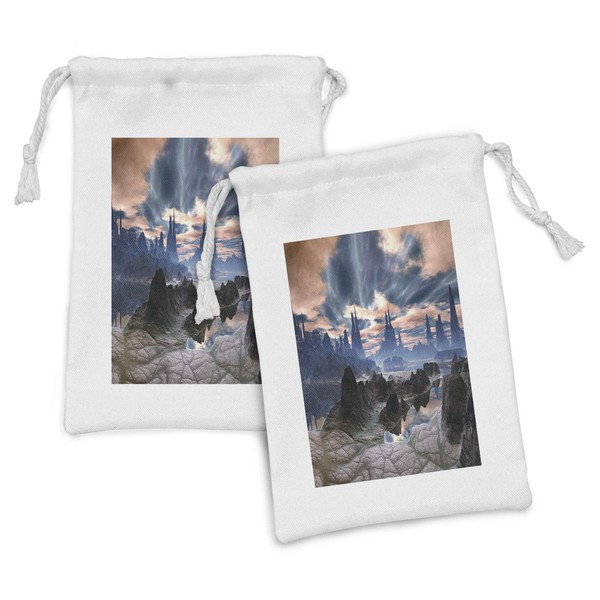 Ambesonne Fantasy Fabric Pouch Set of 2, Stormy Apocalypse Sky