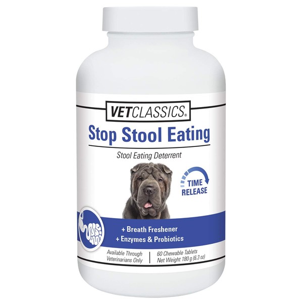 Vet Classics Stop Stool Eating Pet Health Supplement for Dogs – Dog Breath Freshener – Stops Dogs from Eating Stool – Enzymes, Probiotics – 60 Chewable Tablets