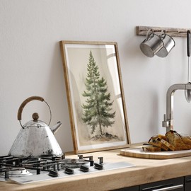 Lithobee - Evergreen pine tree illustration Home Wall Art Prints in Sizes A2, A3 & A4 Framed in a Stylish Quality Coloured Frame or Unframed - A4 Black Ornate Frame