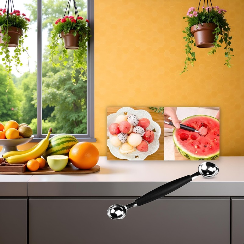 2 in 1 Stainless Steel Melon Ballers Melon Scoop,Double-Sided Fruit