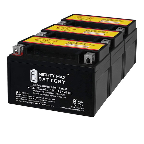 Mighty Max Battery YTX7A-BS Battery Replaces Centennial CTX7ABS Powersports - 3 Pack