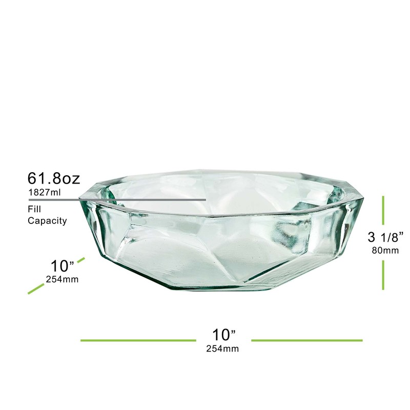 Couronne Company G7590 Origami Recycled Glass Bowl, 10", Clear, 1