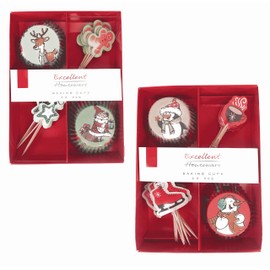 96-teiliges Muffin Cupcake Deko Back Set Weihnachten, X-Mas Motive Rentier, Nikolaus, Lebkuchenmann, Schneemann, Pinguin