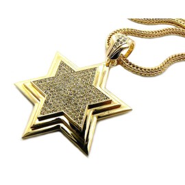 NYFASHION101 Star of David Rhinestone Pendant w/ 4mm 36" Franco Chain Necklace, Gold-Tone MP511G