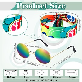 Tisancy 3 Pcs 60s 70s Outfit for Women Hippie Costume Set Disco Flared Pants Groovy Outfit Party Accessories(L Size, Vivid)