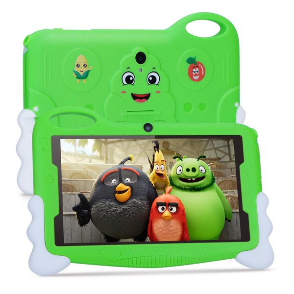 7 inch Android 13 kids Tablet, Portable Educational Tablet for Kids with Child-Friendly Case 32GB+64GB Expandable Eyes Protection WIFI Children Tablet for Toddler Boys Girls Learning (Green)