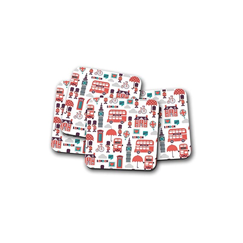 4 Set - London Pattern Coaster - Red Bus Big