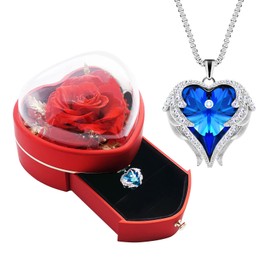 JLQPTX Preserved Real Red Rose with Heart Necklace Gift for Girlfriend. Gifts for Mom Grandma on Mothers Day .Anniversary Birthday Gifts for Her. Birthday Gifts for Women.