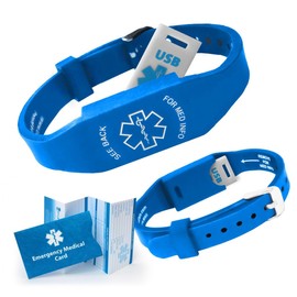 Elite II USB Medical Alert Bracelet – Hypoallergenic Silicone Wristband w/ 2GB Waterproof Flash Drive, Emergency Medical Card & 12-Month Access to Personal Health Record Portal for Men, Women