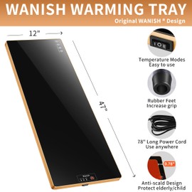 Electric Warming Tray（Extra Long 47”x12”），Food Warmer with Thermostat and Full Surface Heating，Food Warming Mat with 2 Temperature Modes for Parties Buffet，Gatherings，Gold Edge Warming Mat for Food