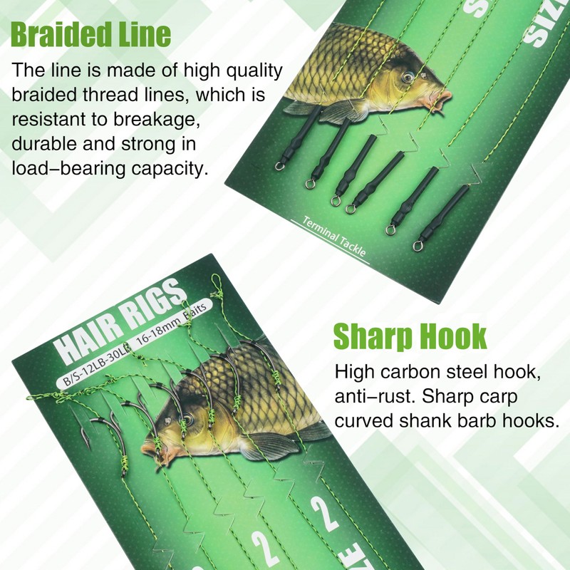 Carp Fishing Hair Rigs Kit - 12pcs Braided Thread Line