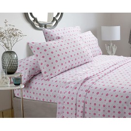 Cozy Line Home Fashions Floral Peace & Love Flower Polka Dot Pink & White Polyester Bedding Girl Sheet Set Queen (Fitted Sheet w/Deep Pocket, Flat Sheet, Pillow Cases)