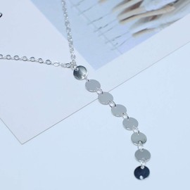 Yienate Boho Necklace Trendy Sequin Pendant Tassel Necklace Choker Fashion Jewelry for Women and Girls (Silver)