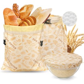 Reusable Pure Beeswax Bread Bags for Sourdough, Organic Cotton Beeswax Dough Bags, 2 Packs Homemade Bread Storage and Bowl Cover