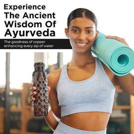 VONECO Premium Copper Water Bottle - 34OZ/1000ML Handcrafted Black Honeycomb Design Leak-Proof Copper Bottle Ayurvedic Pure Copper Water Bottle for Drinking Stylish Hydration Solution Hand Washable