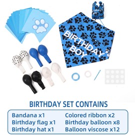 HDKUW Dog Birthday Party Supplies Set, Dog Girl Boy Birthday Bandanas Set with Dog Birthday Hat, Scarf, Birthday Banner, and Balloons, Puppy Dog Pals Birthday Party Decorations Blue
