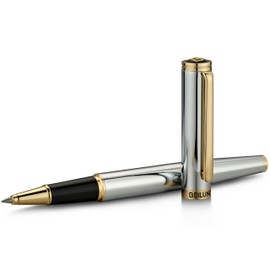 BEILUNER Luxury Rollerball Pen, Stunning Silver Chrome with 24K Gold Finish,Noble and Elegant Designs,Schneider Ink Refill, Best Gift Pen for Men & Women, Professional, Executive Office, Fancy Pens