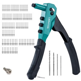 Libraton Rivet Gun Kit, Pop Rivet Gun, Heavy Duty Rivet Tool, Professional Hand Riveter, Manual Riveting Tool with 120 Blind Rivets, 4 HSS Drill Bits, 4 Tool-free Interchangeable Heads