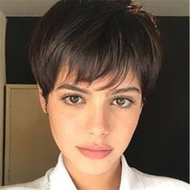 Queentas Short Brown Wigs for Women,Short Wigs for Women,Pixie Cut Wig,Wigs for Women,Ladies Wigs UK,Synthetic Fiber (Dark Brown)
