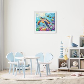 Turtle Diamond Painting Kits for Kids with Frame, 5D Diamond Arts and Crafts Gifts for Kids Girls Boys Age 4-8-10-12, Full Round Drill Gem Art Mosaic Kits for Home Decor(18x18 cm)