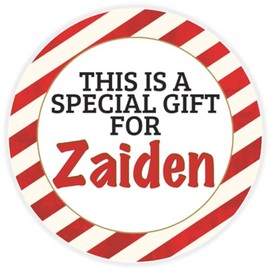 This is a Gift for Zaiden - Circle Sticker Decal 3 Inch - Candy Cane Merry Christmas Gift Tag Present Tree Holiday Custom Name Santa Claus