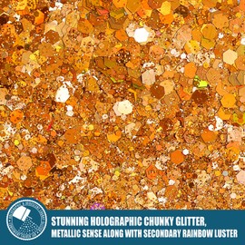 Estanoite Holographic Chunky Glitter, 160G/5.64OZ Craft Glitter for Resin, Metallic Iridescent Chunky Glitter Sequin Flake, Cosmetic Glitter for Makeup Body Nail Face Eye, Glitter Tumbler (Autumn)